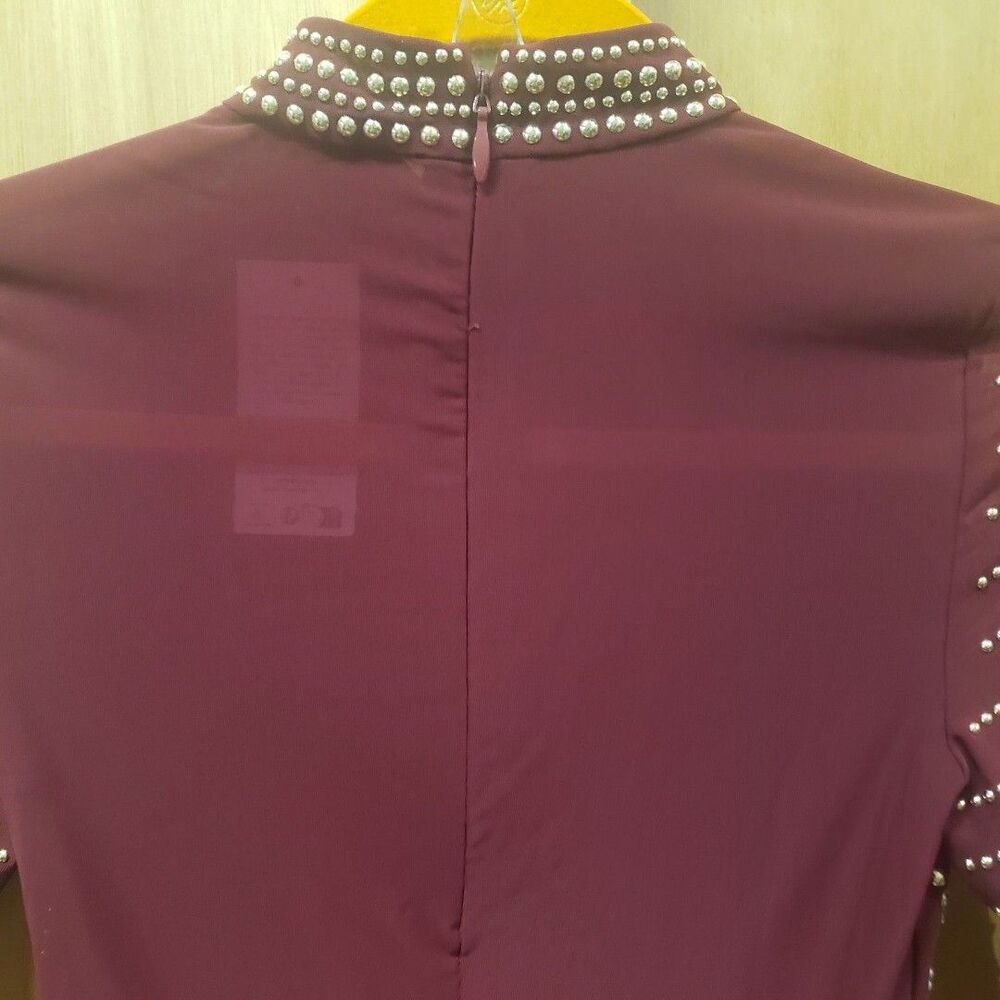 NWT Marciano by Guess Stella burgundy mesh mini dress w silver stud detail Sz 4 - Picture 8 of 9